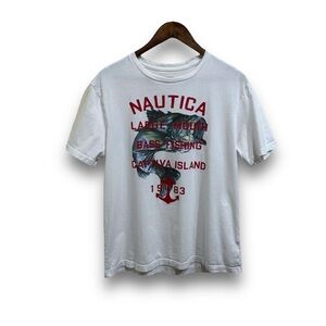 Nautica Men's Large Mouth Bass Fishing Graphic T Shirt White 

Size M 21 x‎ 27